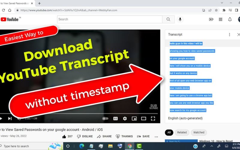 how to downlaod transcripts youtube